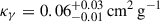 Mathematical equation: $ \kappa_{\gamma}= 0.06^{+0.03}_{-0.01}\,\mathrm{cm^{2}\,g^{-1}} $