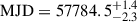 Mathematical equation: $ \mathrm{MJD}= 57784.5^{+1.4}_{-2.3} $