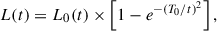 Mathematical equation: $$ \begin{aligned} L(t) =L_0(t) \times \left[1-e^{-\left(T_0 / t\right)^2}\right], \end{aligned} $$