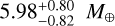 Mathematical equation: $5.98_{ - 0.82}^{ + 0.80}{M_ \oplus }$