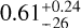 Mathematical equation: $0.61_{ - 0.26}^{ + 0.24}$