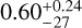 Mathematical equation: $0.60_{ - 0.27}^{ + 0.24}$