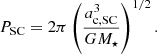 Mathematical equation: $$ \begin{aligned} P_{\rm SC} = 2\pi \left(\frac{a_{\rm c,SC}^3}{G M_\star }\right)^{1/2}. \end{aligned} $$
