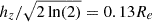 Mathematical equation: $ h_z/\sqrt{2\ln(2)} = 0.13 R_e $