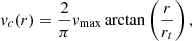 Mathematical equation: $$ \begin{aligned} v_c(r) = \frac{2}{\pi } v_{\rm max} \arctan \left(\frac{r}{r_t}\right), \end{aligned} $$