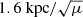 Mathematical equation: $ 1.6\ \mathrm{kpc}/\sqrt{\mu} $