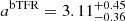 Mathematical equation: $ a^{\mathrm{bTFR}} = 3.11^{+0.45}_{-0.36} $