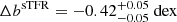 Mathematical equation: $ \Delta b^{\mathrm{sTFR}} = -0.42^{+0.05}_{-0.05}\ \mathrm{dex} $