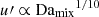 Mathematical equation: $ u\prime \propto \mathrm{Da_{mix}}^{1/10} $