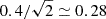 Mathematical equation: $ 0.4/\sqrt{2}\simeq 0.28 $