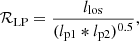 Mathematical equation: $$ \begin{aligned} \mathcal{R} _{\rm LP} = \frac{l_{\rm los}}{(l_{\rm p1} * l_{\rm p2})^{0.5}}, \end{aligned} $$
