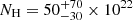 Mathematical equation: $ N_{\mathrm{H}} = 50_{-30}^{+70} \times 10^{22} $