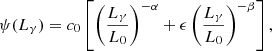 Mathematical equation: $$ \begin{aligned} \psi (L_\gamma ) = c_0\left[ \left(\frac{L_\gamma }{L_0}\right)^{-\alpha } + \epsilon \left(\frac{L_\gamma }{L_0}\right)^{-\beta } \right], \end{aligned} $$