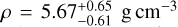 Mathematical equation: $\rho = 5.67_{ - 0.61}^{ + 0.65}{\rm{g c}}{{\rm{m}}^{ - 3}}$