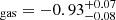 Mathematical equation: $ _{\mathrm{gas}} = -0.93^{+0.07}_{-0.08} $
