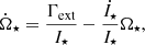 Mathematical equation: $$ \begin{aligned} \dot{\Omega }_\star = \frac{\Gamma _{\rm ext}}{I_\star } - \frac{\dot{I}_\star }{I_\star } \Omega _\star , \end{aligned} $$