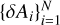 Mathematical equation: $\[\left\{\delta A_{i}\right\}_{i=1}^{N}\]$