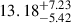Mathematical equation: $ {13.18}_{-5.42}^{+7.23} $