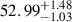 Mathematical equation: $ {52.99}_{-1.03}^{+1.48} $