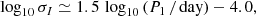 Mathematical equation: $$ \begin{aligned} \log _{10} \sigma _I \simeq 1.5\,\log _{10} \left( P_1 \,/\,\mathrm{day} \right) - 4.0, \end{aligned} $$