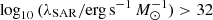 Mathematical equation: $ \log_{10} {( \lambda_{\mathrm{SAR}}/\mathrm{erg\,s}^{-1}\,M_\odot^{-1})} > 32 $