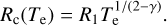 Mathematical equation: $\[R_{\mathrm{c}}(T_{\mathrm{e}})=R_1 T_{\mathrm{e}}^{1 /(2-\gamma)}.\]$