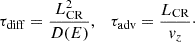 Mathematical equation: $$ \begin{aligned} \tau _{\rm diff}=\frac{L_{\rm CR}^2}{D(E)}, \quad \tau _{\rm adv}=\frac{L_{\rm CR}}{v_z}\cdot \end{aligned} $$