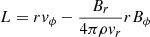 Mathematical equation: $$ \begin{aligned} L = r v_\phi - \frac{B_r}{4\pi \rho v_r}r B_\phi \end{aligned} $$