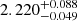 Mathematical equation: $ 2.220^{+0.088}_{-0.049} $