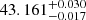 Mathematical equation: $ 43.161^{+0.030}_{-0.017} $