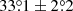 Mathematical equation: $ 33{{{\overset{\circ}{.}}}}1 \pm 2{{{\overset{\circ}{.}}}}2 $