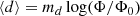Mathematical equation: $$ \begin{aligned} \langle d \rangle = m_d \log (\Phi /\Phi _0) \end{aligned} $$