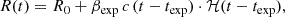 Mathematical equation: $$ \begin{aligned} R(t) = R_0 + \beta _{\rm exp} \, c \, (t - t_{\rm exp}) \cdot \mathcal{H} (t - t_{\rm exp}), \end{aligned} $$