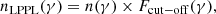 Mathematical equation: $$ \begin{aligned} n_{\rm LPPL}(\gamma )&= n(\gamma ) \times F_{\rm cut-off}(\gamma ), \end{aligned} $$