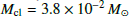 Mathematical equation: $ M_{\mathrm{cl}}=3.8\times10^{-2}\,{{M}_{\odot}} $
