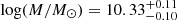 Mathematical equation: $ \log(M/M_{\odot}) = 10.33^{+0.11}_{-0.10} $