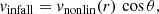 Mathematical equation: $$ \begin{aligned} v_{\rm infall} = v_{\rm nonlin}(r)\,\cos \theta , \end{aligned} $$