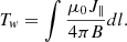 Mathematical equation: $$ \begin{aligned}&T_{w} = \int \frac{\mu _{0}J_{\parallel }}{4\pi B}dl. \end{aligned} $$