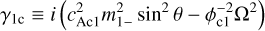 Mathematical equation: \gamma_{1{\rm c}}&\equiv i\left(\cAone^2m_{1-}^2\sin^2\theta-\phiOne^{-2}\Omega^2\right) \ ,\\