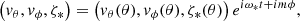 Mathematical equation: $$ \begin{aligned} \left( v_\theta , v_\phi , \zeta _* \right) = \left( v_\theta (\theta ), v_\phi (\theta ), \zeta _*(\theta ) \right) e^{i\omega _*t +im \phi } , \end{aligned} $$