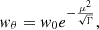 Mathematical equation: $$ \begin{aligned} w_\theta = w_0 e^{-\frac{\mu ^2}{\sqrt{ \Gamma }}} , \end{aligned} $$