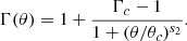 Mathematical equation: $$ \begin{aligned} \Gamma (\theta )&= 1 + \frac{\Gamma _c-1}{1+(\theta /\theta _c)^{s_2}}. \end{aligned} $$