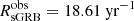 Mathematical equation: $ R_\mathrm{{sGRB}}^\mathrm{{obs}} = \text{18.61 yr}^{-1} $