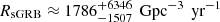 Mathematical equation: $ R_{\text{sGRB}} \approx 1786^{+6346}_{-1507} \, \text{ Gpc}^{-3} \, \text{ yr}^{-1} $