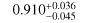 Mathematical equation: $\[0.910_{-0.045}^{+0.036}\]$
