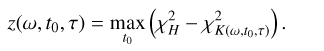 Mathematical equation: $\[D_z=z\left(\omega, t_{(\tau, \omega)}, \tau\right)-z\left(\omega, t_{\left(\tau^{\prime}, \omega\right)}, \tau^{\prime}\right)\]$