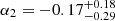 Mathematical equation: $ \alpha_2 = -0.17^{+0.18}_{-0.29} $