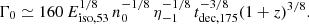 Mathematical equation: $$ \begin{aligned} \Gamma _0 \simeq 160\,E_{\rm iso,53}^{1/8}\,n_0^{-1/8}\,\eta _{-1}^{-1/8}\,t_{\rm dec,175}^{-3/8}(1+z)^{3/8}. \end{aligned} $$