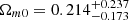Mathematical equation: $ \Omega_{m0} = 0.214^{+0.237}_{-0.173} $