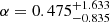 Mathematical equation: $ \alpha = 0.475^{+1.633}_{-0.835} $